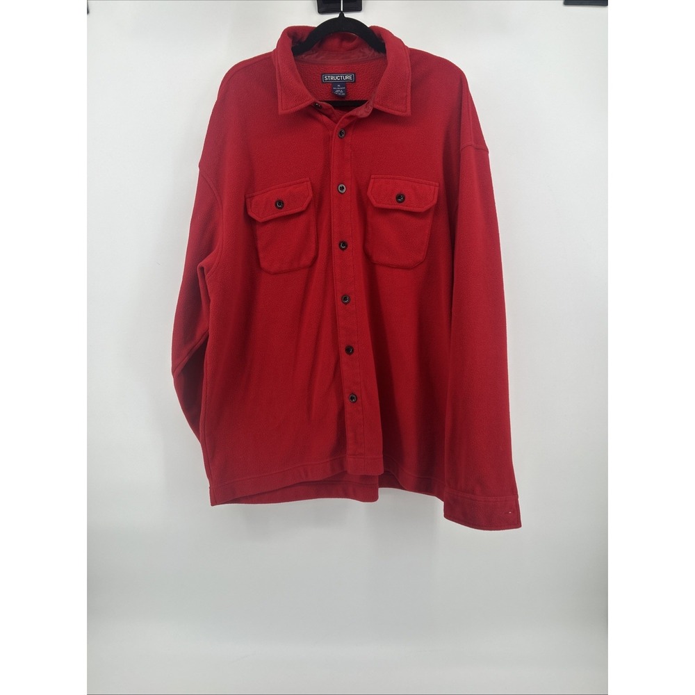Vtg Structure Red Fleece Shacket Gorpcore Grunge Oversized Button Up XL Layer